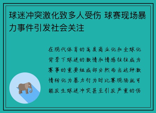 球迷冲突激化致多人受伤 球赛现场暴力事件引发社会关注